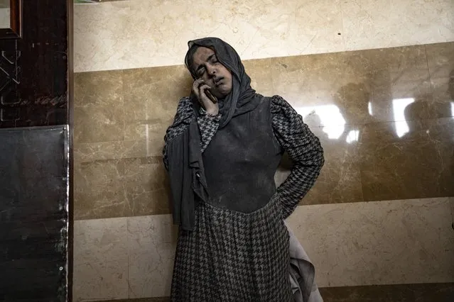 A Palestinian woman wounded in Israeli bombardment of the Gaza Strip arrives at a hospital in Khan Younis, Friday, November 3, 2023. (Photo by Fatima Shbair/AP Photo)