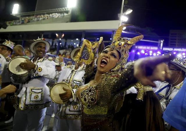 Portela samba school's Drum Queen Patricia Nery performs during the carnival parade at the Sambadrome in Rio de Janeiro, February 9, 2016. (Photo by Pilar Olivares/Reuters)