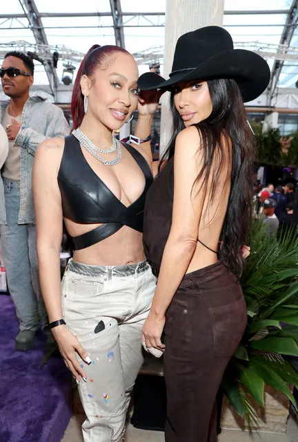 (L-R) American TV personality La La Anthony and American media personality and socialite Kim Kardashian attend Michael Rubin's 2024 Fanatics Super Bowl Party at the Marquee Nightclub at The Cosmopolitan of Las Vegas on February 10, 2024 in Las Vegas, Nevada. (Photo by Kevin Mazur/Getty Images for Fanatics)