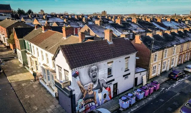 A mural by artists MurWalls of champion boxer Natasha Jonas adorns the side of a house in Elwy Street on January 19, 2024 in Liverpool, England. The first woman to represent GB Boxing in 2009 and an Olympian at London 2012, Jonas achieved a successful career as a two-weight world champion. In 2023, she made history once more as the first Black female boxing manager. (Photo by Christopher Furlong/Getty Images)