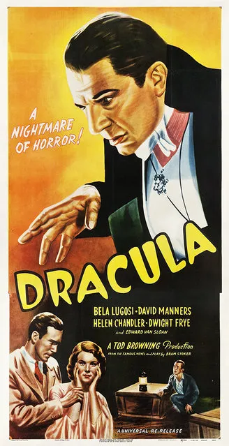 Dracula (Universal, R-1947). Three Sheet (41.25" X 79.5"). The only known copy for the 1947 reissue of the iconic Universal horror classic starring Bela Lugosi! Because of the popularity and the huge money making potential of the film released in 1931, Universal Studios reissued it in 1938 and again in 1947. Estimate: $40,000 - $80,000. (Photo by Courtesy Heritage Auctions)