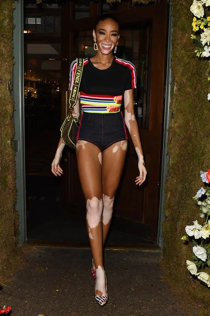 Model Winnie Harlow celebrates her Birthday at The Chelsea Ivy Garden restaurant in London, United Kingdom on July 24, 2019 with her family and celebrity pals Jourdan Dunn and Leomie Anderson, before heading to The Chiltern Firehouse. (Photo by Hewitt/Splash News and Pictures)