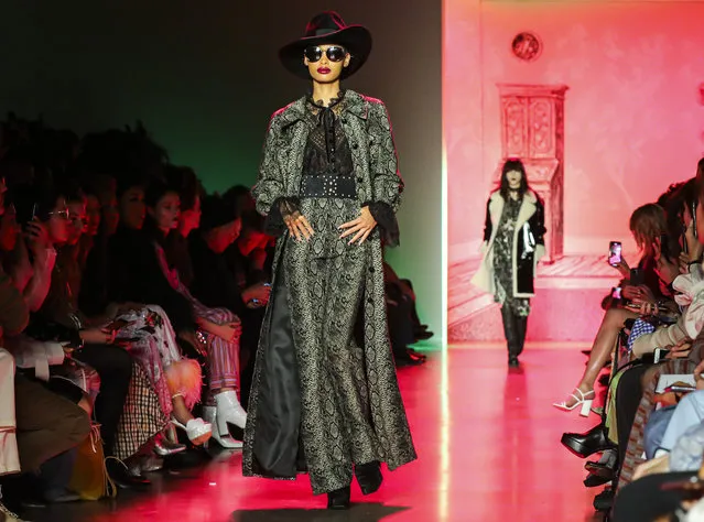 The latest fashion creation from Anna Sui is modeled during New York's Fashion Week, Monday February 10, 2020. (Photo by Bebeto Matthews/AP Photo)