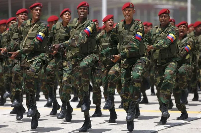 The Bolivarian National Armed Forces (Fanb) take part in the rehearsal for 211th anniversary of the Declaration of Independence of Venezuela, in Fort Tiuna, Caracas, Venezuela on July 3, 2022. (Photo by Pedro Rances Mattey/Anadolu Agency via Getty Images)