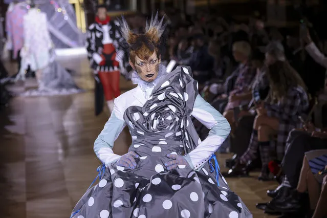 A model wears a creation for the Thom Browne ready-to-wear Spring/Summer 2023 fashion collection presented Monday, October 3, 2022 in Paris. (Photo by Vianney Le Caer/Invision/AP Photo)