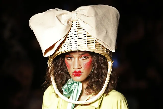 A model presents a creation by British designer Vivienne Westwood as part of her Spring/Summer 2015 women's ready-to-wear collection during Paris Fashion Week September 27, 2014. (Photo by Charles Platiau/Reuters)