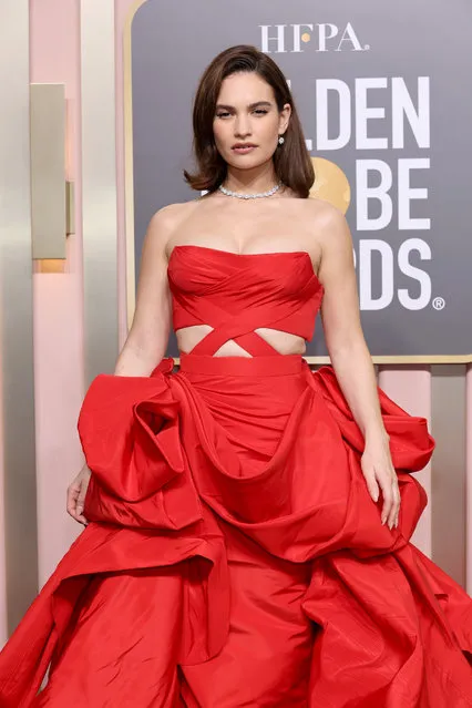 English actress Lily James attends the 80th Annual Golden Globe Awards at The Beverly Hilton on January 10, 2023 in Beverly Hills, California. (Photo by Amy Sussman/Getty Images)