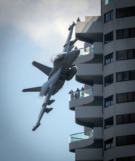 An EA-18G Growler fighter aircraft over Brisbane, UK on October 15, 2025, practising for the city’s Riverfire festival, which took place last month. (Photo by David Kapernick/South West News Service)