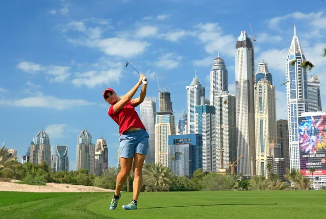 Charley Hull of England in action during the pro-am as a preview for the 2015 Omega Dubai Ladies Masters on the Majlis Course at The Emirates Golf Club on December 8, 2015 in Dubai, United Arab Emirates.  (Photo by David Cannon/Getty Images)