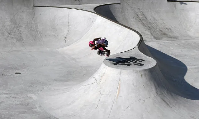 Arisa Trew of Australia competes in the semifinals of the women’s 2023 Skateboarding Park World Championships, a qualifying event for the Paris Olympic Games in Lido di Ostia, Italy on October 7, 2023. (Photo by Andrea Staccioli/Insidefoto/Rex Features/Shutterstock)