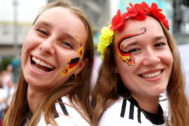 Germany fans show their support prior to the UEFA Women's Euro 2022 final match between England and Germany at Wembley Stadium on July 31, 2022 in London, England. (Photo by Christopher Lee – UEFA/UEFA via Getty Images)