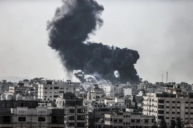 Smoke rises after the Israeli airstrike on Tel al-Hawa neighborhood in Gaza City, Gaza on November 03, 2023. (Photo by Ali Jadallah/Anadolu via Getty Images)