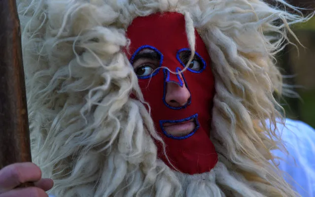 A villager in a costume waits during “Los Sidros y Las Comedias”, a traditional festival in Spain's northern village of Valdesoto, January 8, 2017. (Photo by Eloy Alonso/Reuters)