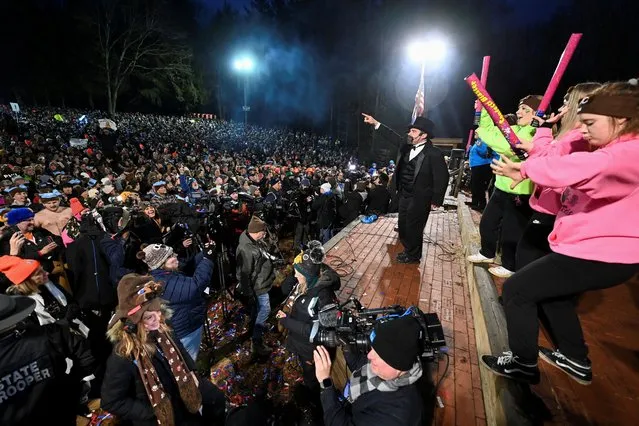 Revellers attend Groundhog Day Festivities at Gobbler's Knob in Punxsutawney, Pennsylvania, U.S., February 2, 2024. (Photo by Alan Freed/Reuters)