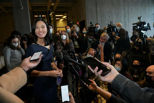 Michelle Wu addresses the press after she is sworn-in as Mayor, becoming the first woman and first person of color elected to the office, in Boston, Massachusetts, U.S., November 16, 2021. (Photo by Faith Ninivaggi/Reuters)