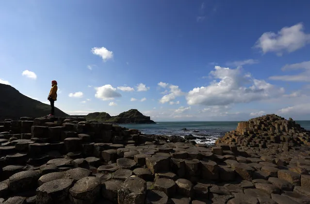 A woman poses for a picture on the rocks at the Giant's Causeway situated on the north coast of Northern Ireland.  March 27, 2014. (Photo by Cathal McNaughton/Reuters)
