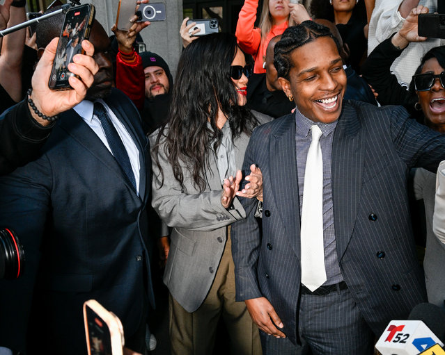 Rihanna and rapper A$AP Rocky are seen outside of Clara Shortridge Foltz Criminal Justice Center on February 18, 2025 in Los Angeles, California. (Photo by DUTCH/Bauer-Griffin/GC Images)