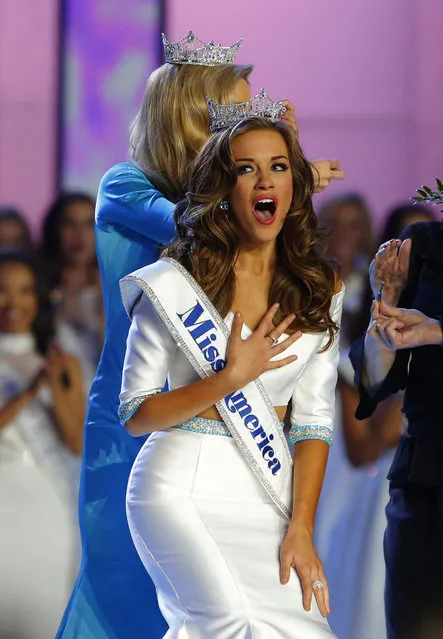 Betty Cantrell of Georgia reacts after being named Miss America 2016, Sunday, September 13, 2015, in Atlantic City, N.J. (Photo by Noah K. Murray/AP Photo)
