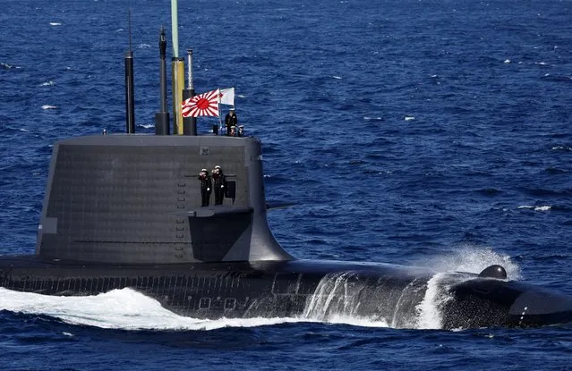 The Japan Maritime Self-Defence Force Uzushio-class submarine participates in an International Fleet Review commemorating the 70th anniversary of the founding of the Japan Maritime Self-Defence Force at Sagami Bay on November 6, 2022 off Yokosuka, Japan. The Japan Maritime Self-Defence Force (JMSDF) is commemorating the 70th anniversary of their founding today. (Photo by Issei Kato – Pool/Getty Images)