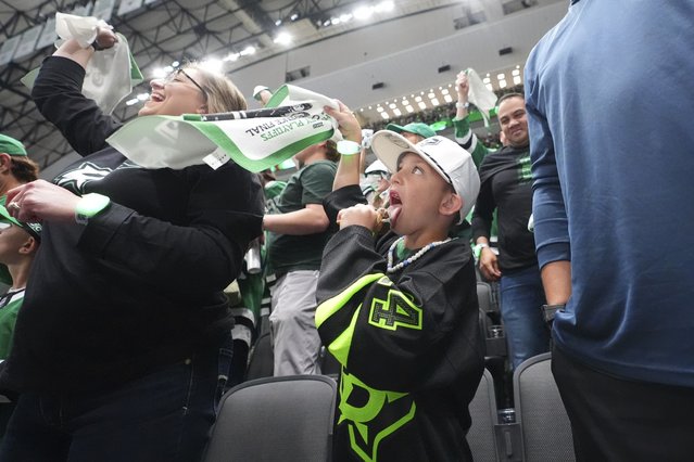 Dallas Stars fans cheer during Game 1 of the Western Conference finals in the NHL hockey Stanley Cup playoffs against the Edmonton Oilers, Wednesday, May 21, 2025, in Dallas. (Photo by LM Otero/AP Photo)