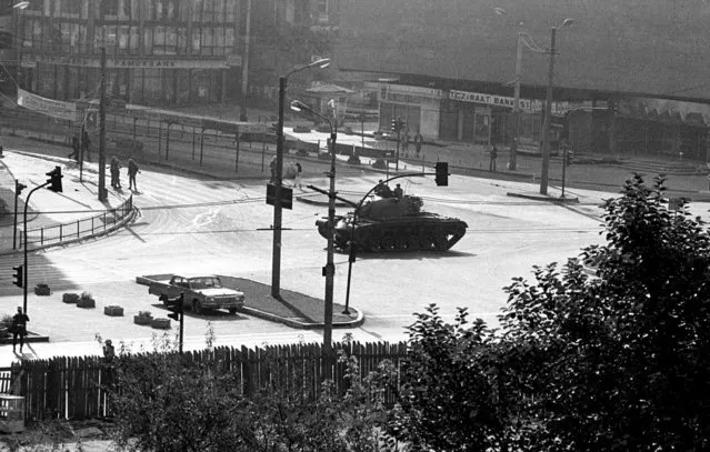 In this September 12, 1980 file photo, a military tank is stationed at the center of Kizilay, Ankara's main square, a few hours after a coup d'etat. (Photo by Burhan Ozbilici/AP Photo)