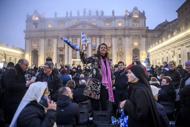 Faithful attend the Pope Emeritus Benedict XVI funeral mass at St. Peter's square on January 5, 2023 in Vatican City, Vatican. Joseph Aloisius Ratzinger was born in Marktl, Bavaria, Germany in 1927. He became Pope Benedict XVI, serving as head of the Catholic Church and the sovereign of the Vatican City State from 19 April 2005 until his resignation, due to ill health, on 28 February 2013. He succeeded Pope John Paul II and was succeeded by the current Pope Francis. He died on 31 December 2022 aged 95 at the Mater Ecclesiae Monastery in Vatican City. (Photo by Antonio Masiello/Getty Images)