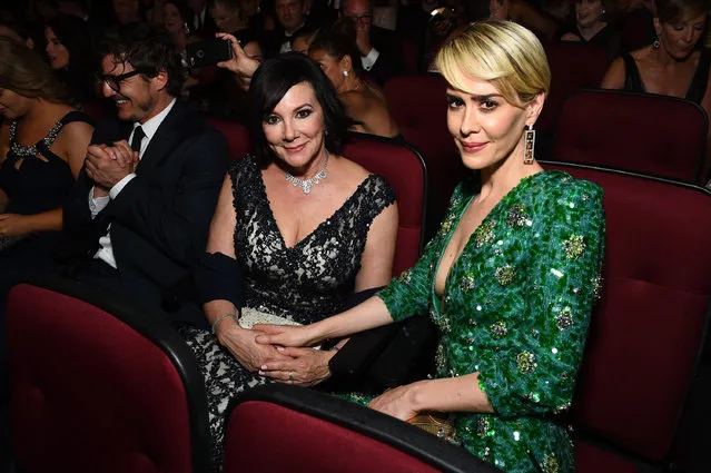 Marcia Clark, left, and Sarah Paulson appear in the audience at the 68th Primetime Emmy Awards on Sunday, September 18, 2016, at the Microsoft Theater in Los Angeles. (Photo by Charles Sykes/Invision for the Television Academy/AP Images)