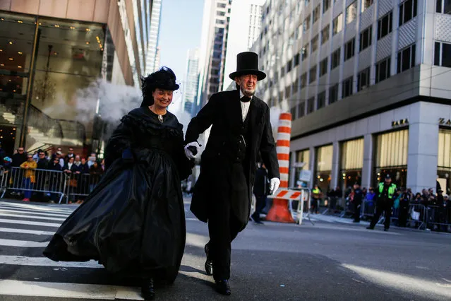 Revellers disguised as Abraham Lincoln and his wife Mary Ann Lincoln take part in the 72nd Annual Columbus Day Parade in New York, U.S. October 10, 2016. (Photo by Eduardo Munoz/Reuters)