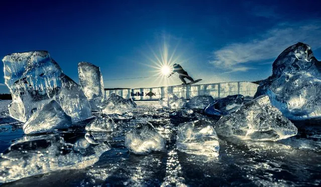 Felix Georgii, an ice-cool German wakeboarder, chose in February 2023 a Swedish frozen lake north of the Arctic Circle to build an obstacle course with two friends, fellow champions Dominik Guehrs and Dominik Hernler, as temperatures dropped to minus 18°C. (Photo by Lorenz Holder/Red Bull)