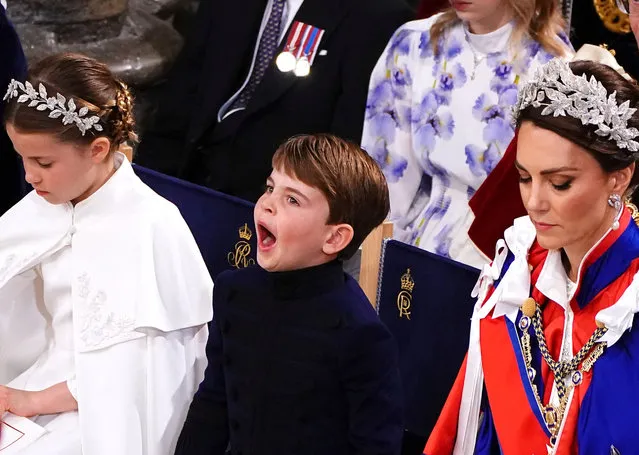 Princess Charlotte, Prince Louis and Catherine, Princess of Wales at the coronation ceremony of King Charles III and Queen Camilla in Westminster Abbey, London on Saturday, May 6, 2023. (Photo by Yui Mok/Pool via Reuters)