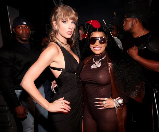 Taylor Swift and American-Trinidadian rapper Nicki Minaj at the 2023 MTV Video Music Awards held at Prudential Center on September 12, 2023 in Newark, New Jersey. (Photo by Christopher Polk/Variety via Getty Images)