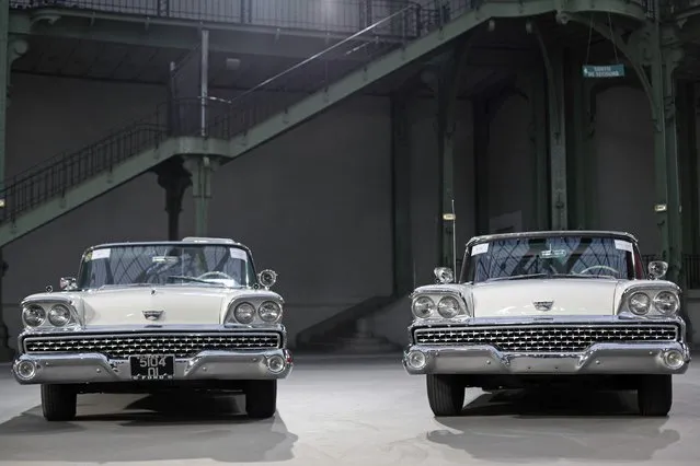 A  pair of 1959 Ford Galaxy cars are displayed ahead of Bonham's sale of vintage and classic cars, at the Grand Palais in Paris, Wednesday, February 5, 2014. The Grand Palais is staging an exhibition of vintage cars, to be followed by a sale of historic cars by Bonhams auction house on Thursday. (Photo by Thibault Camus/AP Photo)