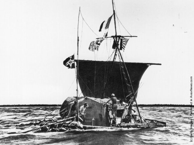 Thor Heyerdahl and his balsa raft Kon-Tiki, 1947