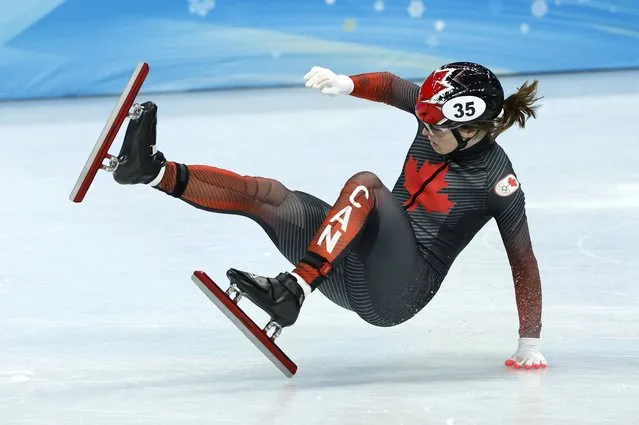 Kim Boutin of Canada falls while during the Short Track Speed Skating – Women's 1000m Heats on day 5 of the Beijing 2022 Olympic Games at the National Speedskating Oval on February 9, 2022 in Beijing, China. (Photo by Susana Vera/Reuters)