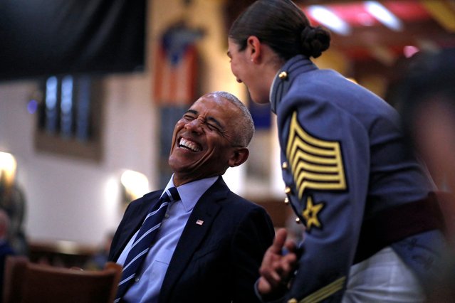 Former US President Barack Obama attends a reception before receiving the 2024 Sylvanus Thayer Award from the US Military Academy at West Point, New York, on September 19, 2024. (Photo by Kena Betancur/AFP Photo)