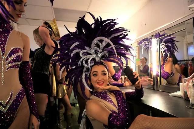 Circus showgirls prepare in their dressing room ahead of the Circus Vegas photocall in Newcastle, Britain on July 15 2022. (Photo by Lee Smith/Reuters)