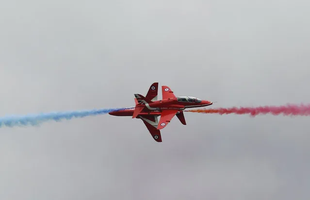 Britain Formula One, F1, British Grand Prix 2016, Silverstone, England on July 10, 2016. Red arrows perfrom before the race. (Photo by Andrew Boyers/Reuters/Livepic)