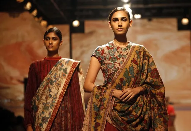 Models display creations of Indian designer Bina Rao during Lakme Fashion Week in Mumbai, India, Thursday, August 25, 2016. (Photo by Rajanish Kakade/AP Photo)