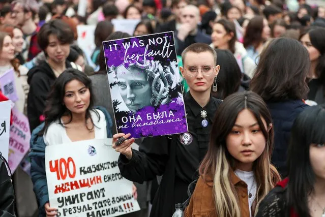 Activists hold a rally to support women's rights on International Women's Day in Almaty, Kazakhstan on March 8, 2023. (Photo by Pavel Mikheyev/Reuters)