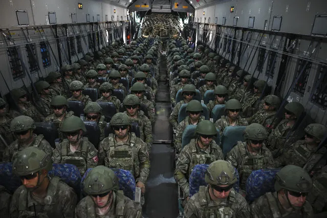 An interior view of the military aircraft to be used for the transition of 65th Mechanised Infantry Brigade Command from Corlu military airport to Kosovo upon the request of the NATO Joint Force Command in Tekirdag, Turkiye on June 7, 2023. Turkish commando battalion is commisioned as the reserve force due to the events happened in Kosovo. (Photo by Arif Hudaverdi Yaman/Anadolu Agency via Getty Images)