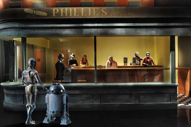 “Star Wars” Portraits: Edward Hopper, Nighthawks, R2-D2 and C-3PO. (Photo by Dave Hamilton/Caters News)