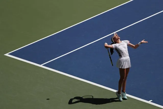 Johanna Konta of Great Britain serves against Elina Svitolina of Ukraine (not pictured) in a quarterfinal match during the Tennis US Open on September 3, 2019 in New York City. (Photo by Geoff Burke/USA TODAY Sports)