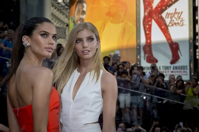 Models Niamh Adkins (R) and Sara Sampaio  pose on the red carpet for a screening of the film “Mission Impossible: Rogue Nation” in New York July 27, 2015. (Photo by Brendan McDermid/Reuters)
