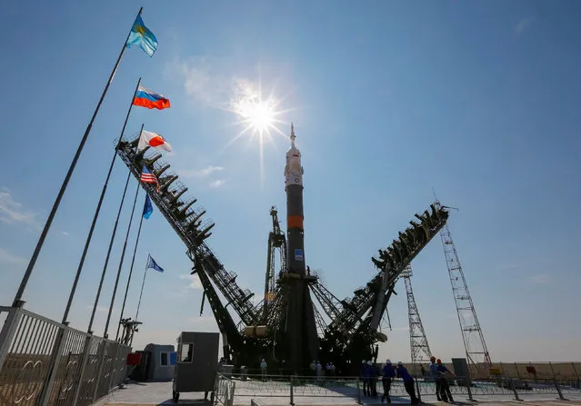 The Soyuz MS spacecraft for the next International Space Station (ISS) crew of Kate Rubins of the U.S., Anatoly Ivanishin of Russia and Takuya Onishi of Japan is set at the launchpad ahead of its launch scheduled on July 7, at the Baikonur cosmodrome in Kazakhstan July 4, 2016. (Photo by Shamil Zhumatov/Reuters)