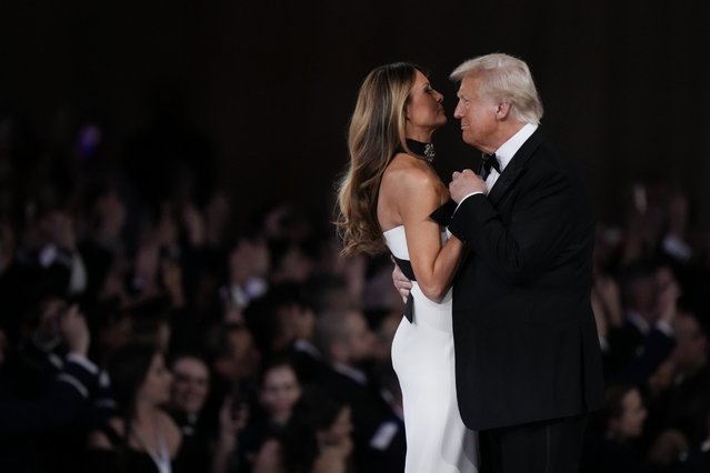 US President Donald Trump and First Lady Melania Trump dance at the Commander in Chief ball during the 60th presidential inauguration in Washington, DC, US, on Monday, January 20, 2025. President Donald Trump launched his second term with a strident inaugural address that vowed to prioritize Americas interests with a “golden age” for the country, while taking on “a radical and corrupt establishment”. (Photo by Anna Moneymaker/Getty Images/Bloomberg via Getty Images)