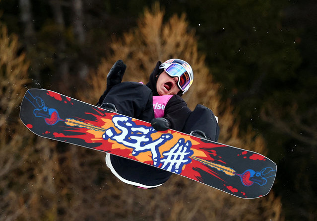 Canada's Liam Brearley in action during the Men's Snowboard at the Big Air FIS Freestyle World Championships in St Moritz, Switzerland on March 25, 2025. (Photo by Denis Balibouse/Reuters)