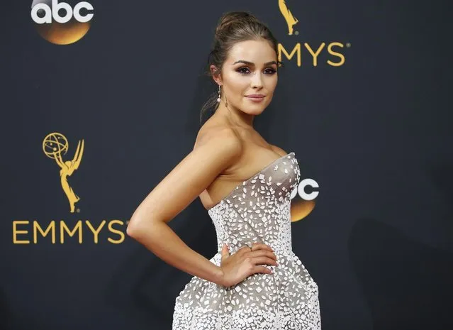 Olivia Culpo arrives at the 68th Primetime Emmy Awards on Sunday, September 18, 2016, at the Microsoft Theater in Los Angeles. (Photo by Danny Moloshok/Invision for the Television Academy/AP Images)