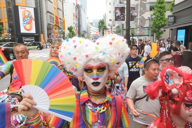 People participating in the “Tokyo Pride 2025” parade on June 08, 2025 in Tokyo, Japan. (Photo by The Asahi Shimbun via Getty Images)