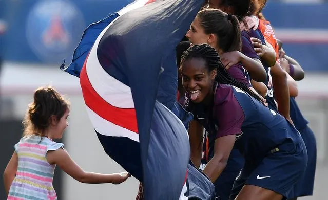 Paris Saint-Germain's French forward Marie Antoinette Katoto reacts after the French D1 Women's football match between Paris Saint-Germain and Marseille at the Jean Bouin stadium in Paris on April 22, 2018. Paris defeated Marseille 4-0. (Photo by Franck Fife/AFP Photo)