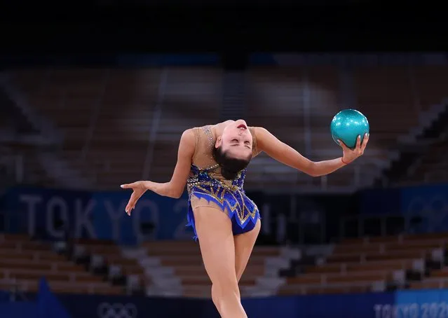 Milena Baldassarri competes in the individual all-around qualification of the Rhythmic Gymnastics event during Tokyo 2020 Olympic Games at Ariake Gymnastics centre in Tokyo, on August 6, 2021. (Photo by Lindsey Wasson/Reuters)